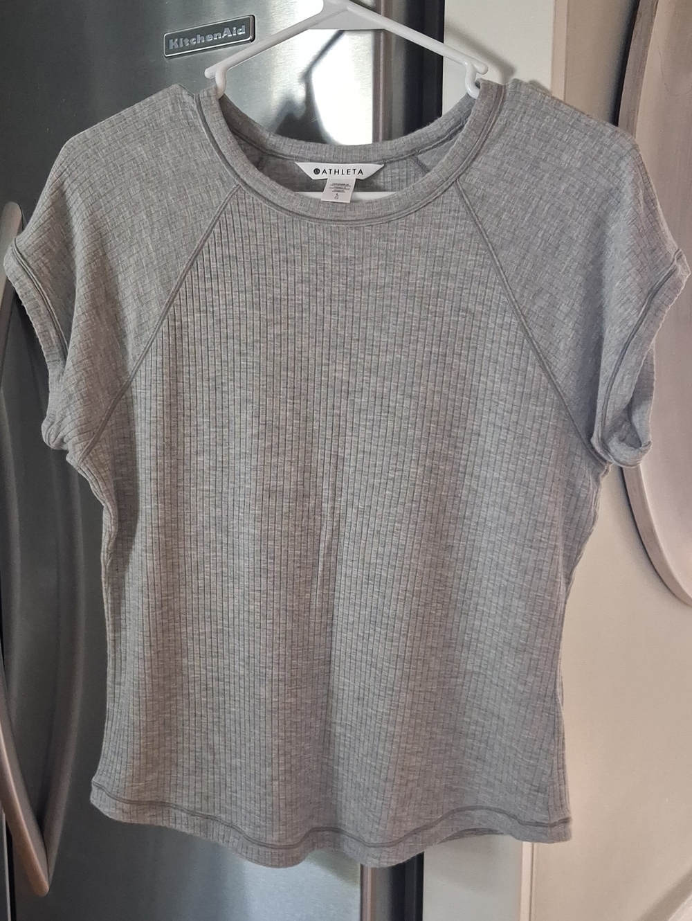 Athleta Women's Gray Ribbed Short Sleeve Top
